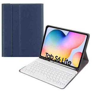Round Cap Bluetooth Keyboard Leather Case with Pen Slot for Samsung Galaxy Tab S6 Lite, Specification:without Touchpad(Dark Blue+White Keyboard)