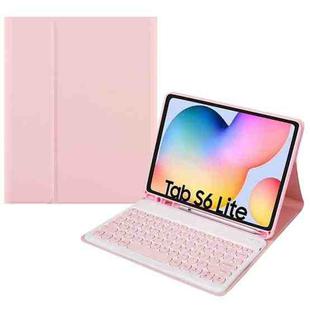 Round Cap Bluetooth Keyboard Leather Case with Pen Slot for Samsung Galaxy Tab S6 Lite, Specification:without Touchpad(Pink+Pink Keyboard)