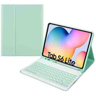 Round Cap Bluetooth Keyboard Leather Case with Pen Slot for Samsung Galaxy Tab S6 Lite, Specification:without Touchpad(Green+Green Keyboard)