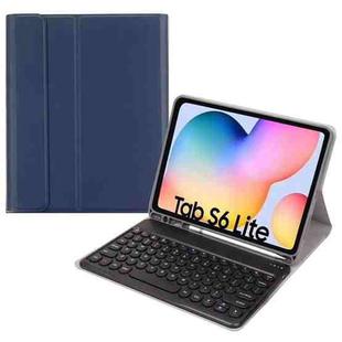 Round Cap Bluetooth Keyboard Leather Case with Pen Slot for Samsung Galaxy Tab S6 Lite, Specification:without Touchpad(Dark Blue+Black Keyboard)