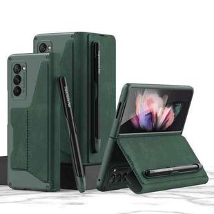 For Samsung Galaxy Z Fold2 5G GKK Armor Flip Leather Phone Case with Pen Slots & Stylus Pen(Dark Night Green)