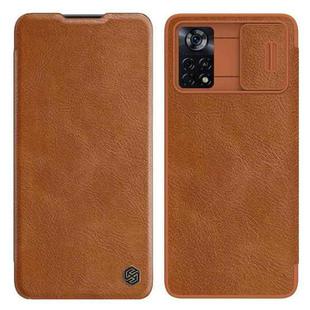 For Xiaomi Poco X4 Pro 5G NILLKIN QIN Series Pro Sliding Camera Cover Leather Phone Case(Brown)