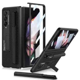 For Samsung Galaxy Z Fold3 5G GKK Ultra-thin Shockproof Leather Protective Case with Holder & Pen Slots(Carbon Fiber Texture)