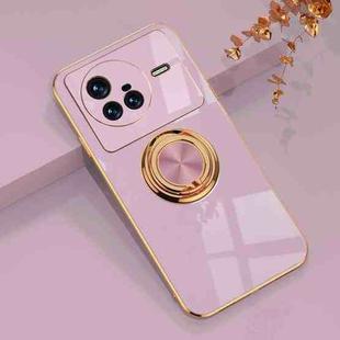 For vivo X80 6D Electroplating Full Coverage Silicone Protective Case with Magnetic Ring Holder(Light Purple)