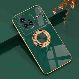For vivo X80 6D Electroplating Full Coverage Silicone Protective Case with Magnetic Ring Holder(Dark Green)