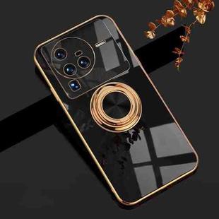 For vivo X80 Pro 6D Electroplating Full Coverage Silicone Protective Case with Magnetic Ring Holder(Black)