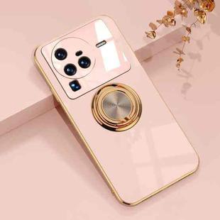 For vivo X80 Pro 6D Electroplating Full Coverage Silicone Protective Case with Magnetic Ring Holder(Light Pink)