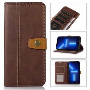 For iPhone 13 Pro Max Stitching Thread Calf Texture Leather Phone Case (Coffee)