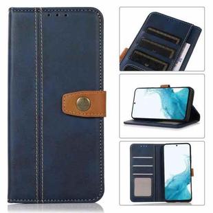 For Samsung Galaxy S22+ 5G Stitching Thread Calf Texture Leather Phone Case(Blue)