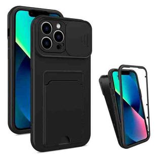 3 in 1 Sliding Camshield Card Phone Case For iPhone 13 Pro(Black + Black)