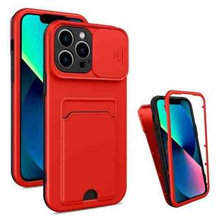 3 in 1 Sliding Camshield Card Phone Case For iPhone 13 Pro(Black + Red)