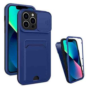 3 in 1 Sliding Camshield Card Phone Case For iPhone 12 Pro Max(Black + Sapphire Blue)