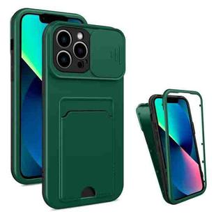 3 in 1 Sliding Camshield Card Phone Case For iPhone 11 Pro(Black + Dark Green)