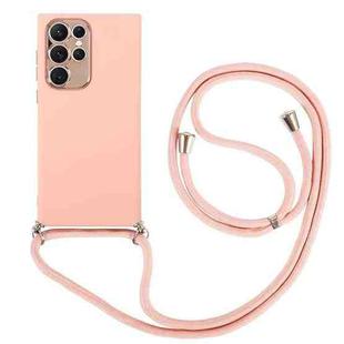 For Samsung Galaxy S22 Ultra 5G Electroplated Silicone Phone Case with Lanyard(Pink)