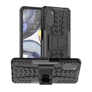 For Motorola Moto G22/E32 Tire Texture TPU + PC Phone Case with Holder(Black)