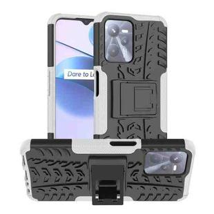 For OPPO Realme C35 Tire Texture TPU + PC Phone Case with Holder(White)