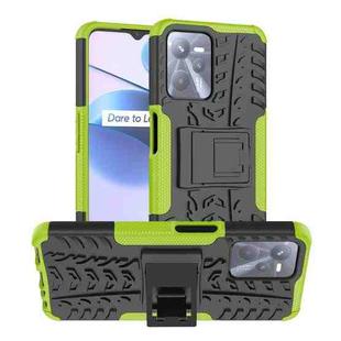 For OPPO Realme C35 Tire Texture TPU + PC Phone Case with Holder(Green)
