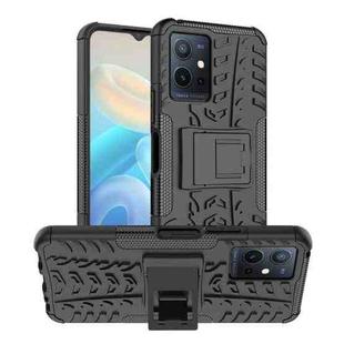 For vivo Y75 / Y55 / T1 5G Tire Texture TPU + PC Phone Case with Holder(Black)