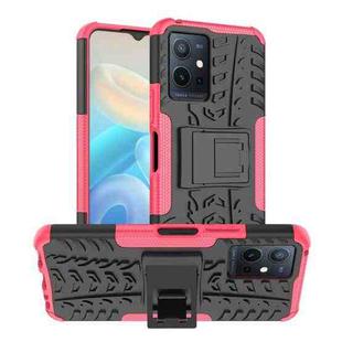 For vivo Y75 / Y55 / T1 5G Tire Texture TPU + PC Phone Case with Holder(Pink)