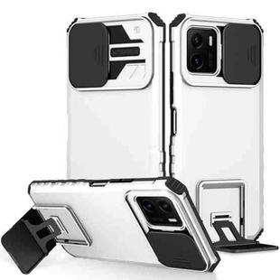 For vivo Y15s / Y15a Stereoscopic Holder Sliding Camshield Phone Case(White)
