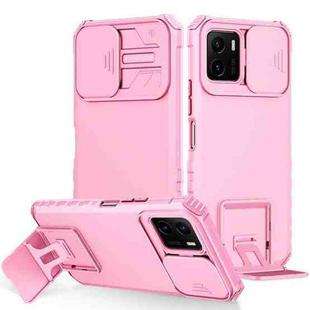 For vivo Y15s / Y15a Stereoscopic Holder Sliding Camshield Phone Case(Pink)
