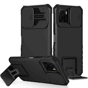 For vivo Y15s / Y15a Stereoscopic Holder Sliding Camshield Phone Case(Black)