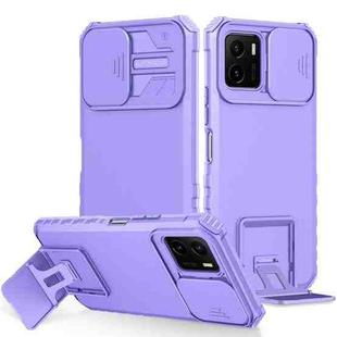 For vivo Y15s / Y15a Stereoscopic Holder Sliding Camshield Phone Case(Purple)