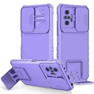 For Xiaomi Redmi Note 10 Pro 4G Stereoscopic Holder Sliding Camshield Phone Case(Purple)