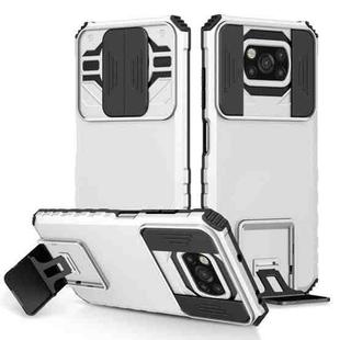 For Xiaomi Poco X3 Stereoscopic Holder Sliding Camshield Phone Case(White)