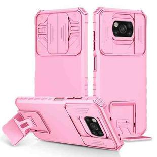For Xiaomi Poco X3 Stereoscopic Holder Sliding Camshield Phone Case(Pink)