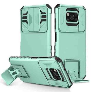 For Xiaomi Poco X3 Stereoscopic Holder Sliding Camshield Phone Case(Light Blue)