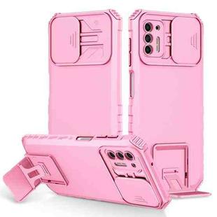 For Motorola Moto G Stylus 2021 Stereoscopic Holder Sliding Camshield Phone Case(Pink)