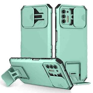 For Motorola Moto G Stylus 2021 Stereoscopic Holder Sliding Camshield Phone Case(Light Blue)