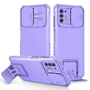 For Motorola Moto G Stylus 2021 Stereoscopic Holder Sliding Camshield Phone Case(Purple)