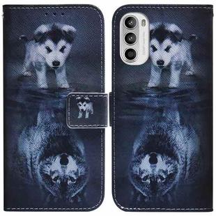 For Motorola Moto G52 Coloured Drawing Leather Phone Case(Wolf and Dog)