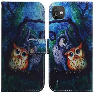 For Wiko Y82 Coloured Drawing Leather Phone Case(Oil Painting Owl)