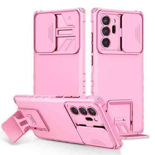For Samsung Galaxy Note20 Ultra Stereoscopic Holder Sliding Camshield Phone Case(Pink)