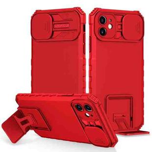 For iPhone 12 Stereoscopic Holder Sliding Camshield Phone Case(Red)