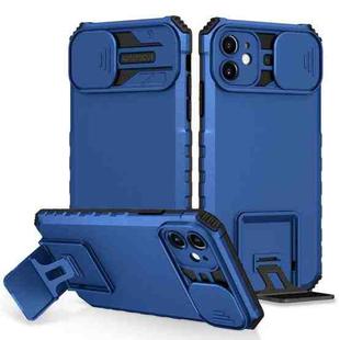 For iPhone 12 Stereoscopic Holder Sliding Camshield Phone Case(Blue)
