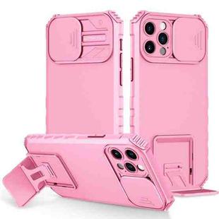 For iPhone 12 Pro Stereoscopic Holder Sliding Camshield Phone Case(Pink)