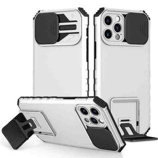 For iPhone 13 Stereoscopic Holder Sliding Camshield Phone Case(White)