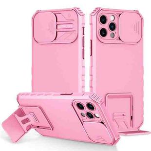 For iPhone 13 Stereoscopic Holder Sliding Camshield Phone Case(Pink)