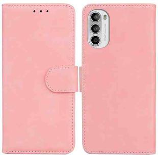 For Motorola Moto G52 Skin Feel Pure Color Flip Leather Phone Case(Pink)