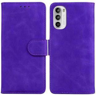 For Motorola Moto G52 Skin Feel Pure Color Flip Leather Phone Case(Purple)