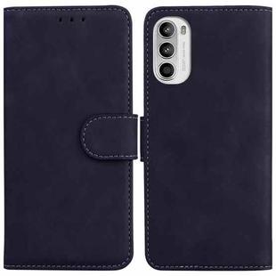 For Motorola Moto G52 Skin Feel Pure Color Flip Leather Phone Case(Black)