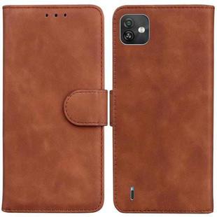 For Wiko Y82 Skin Feel Pure Color Flip Leather Phone Case(Brown)