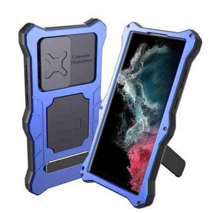 For Samsung Galaxy S22 Ultra 5G Metal + Silicone Sliding Camshield Holder Phone Case(Blue)