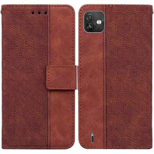 For Wiko Y82 Geometric Embossed Leather Phone Case(Brown)