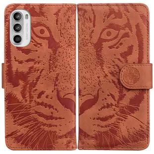 For Motorola Moto G52 Tiger Embossing Pattern Horizontal Flip Leather Phone Case(Brown)