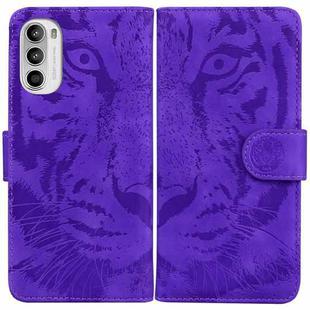 For Motorola Moto G52 Tiger Embossing Pattern Horizontal Flip Leather Phone Case(Purple)